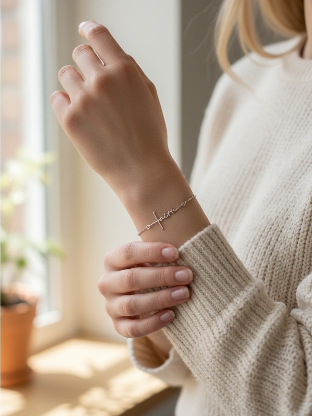 6/27 Personalized Script Name Bracelet in Silver